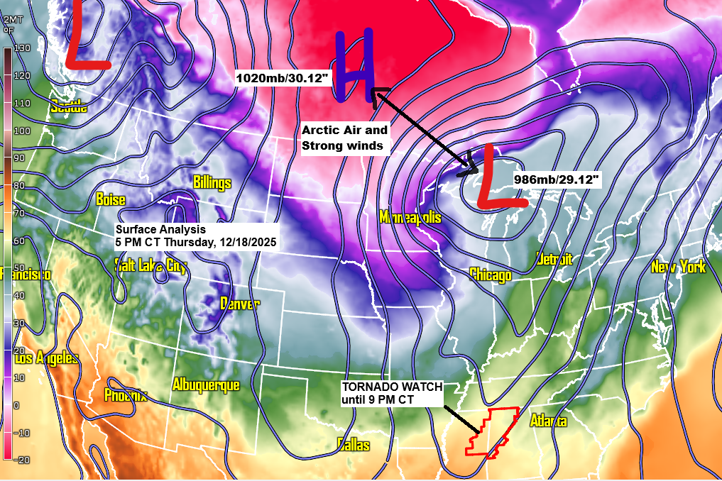 Strong winds and subzero temperatures tonight with lingering snow, followed by more bursts of arctic air and gusty winds over the weekend.