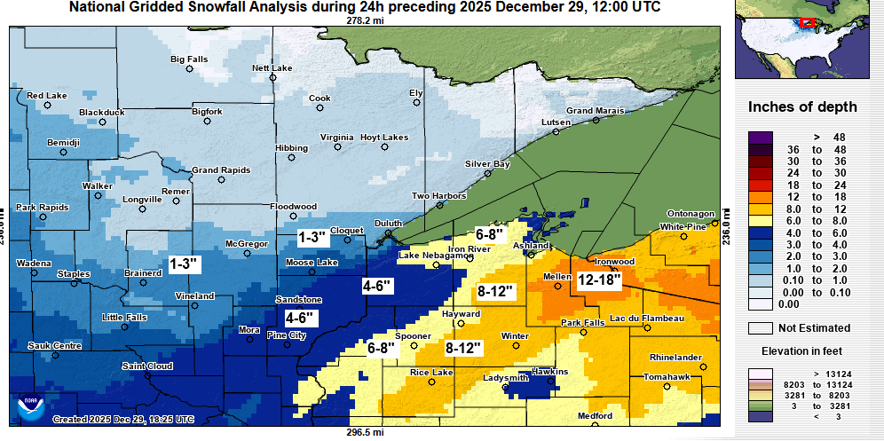 December 28-29, 2025: Snowfall and Wind Reports