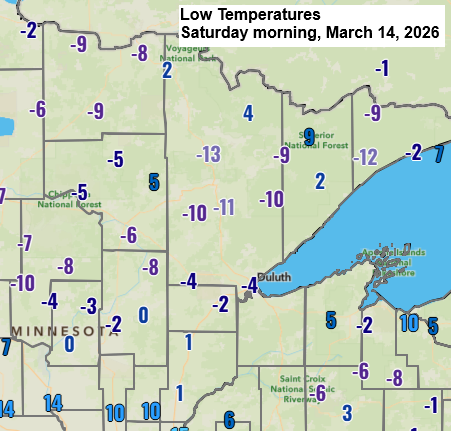 Low Temperature Report for March 14, 2026