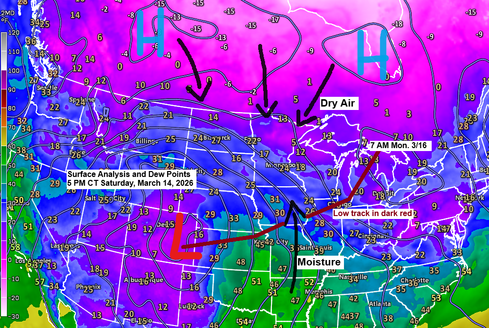 Winter Storm Update: Updated snowfall forecast as of 6 PM on Saturday, March 14, 2026.