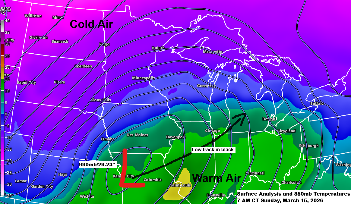 Winter Storm Update: Revised snowfall forecast as of 8 AM, Sunday, March 15, 2026.