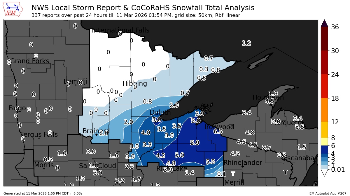 Snowfall Report: March 10-11, 2026