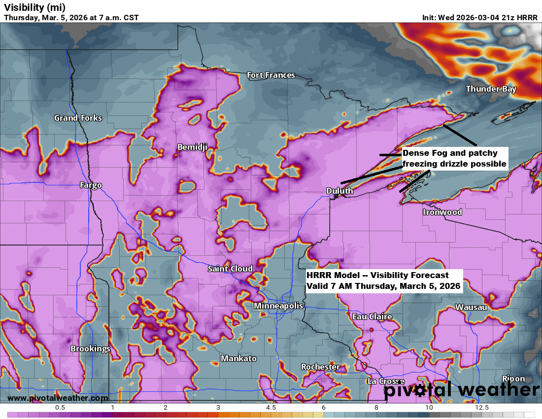 Windy, colder near Lake Superior — fog tonight, showers (rain/snow) Friday-early Saturday