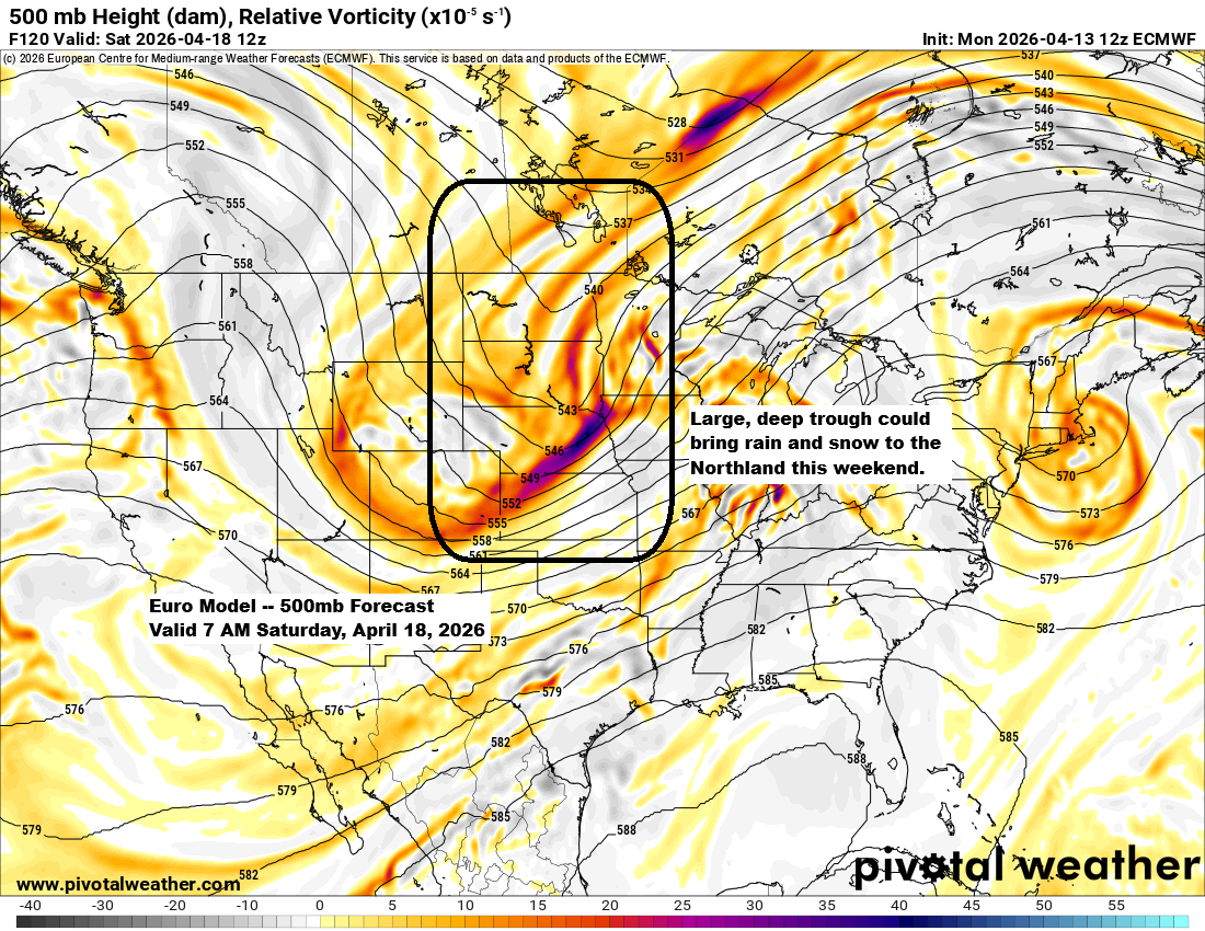 Mild inland, cooler by the lake with fog at times; late‑week and weekend precipitation possible