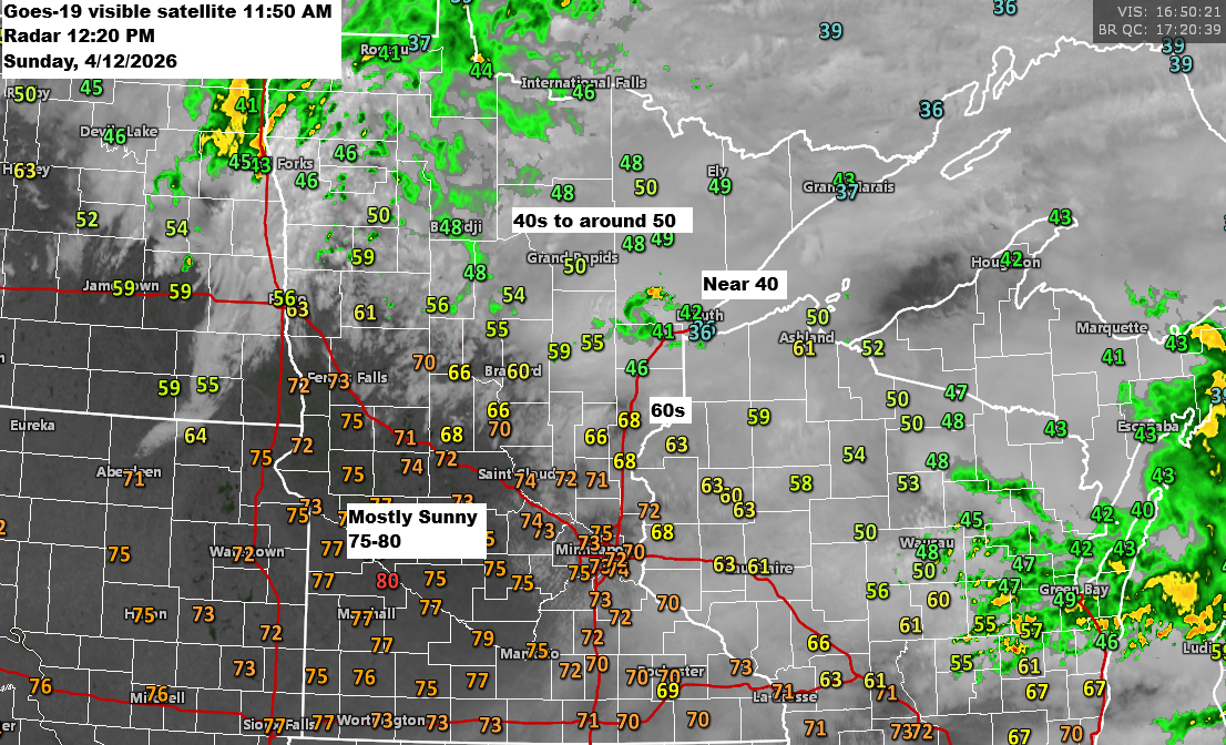 12 PM Weather Update for 4/12/2026: There’s a low chance of isolated strong to severe thunderstorms developing late this afternoon into the early evening.