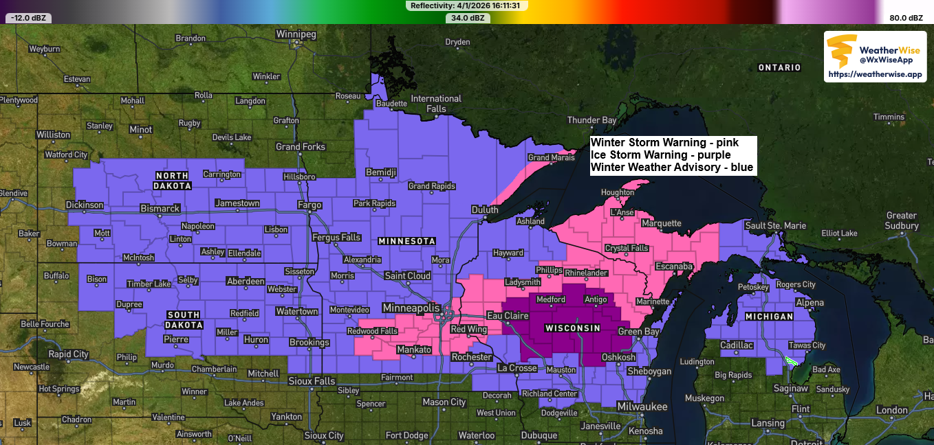 Winter Storm Update: Revised Snowfall Forecast as of 5 PM, Wednesday, April 1, 2026.