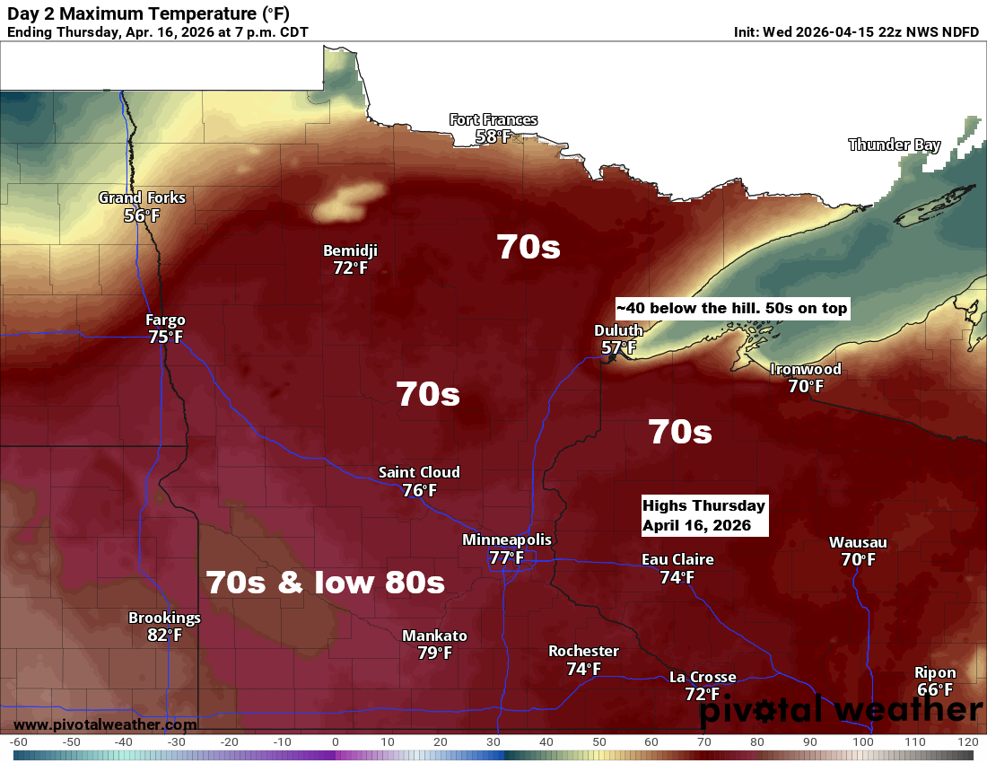 Fog late tonight; mild Thursday, cooler lakeshore, rain Friday