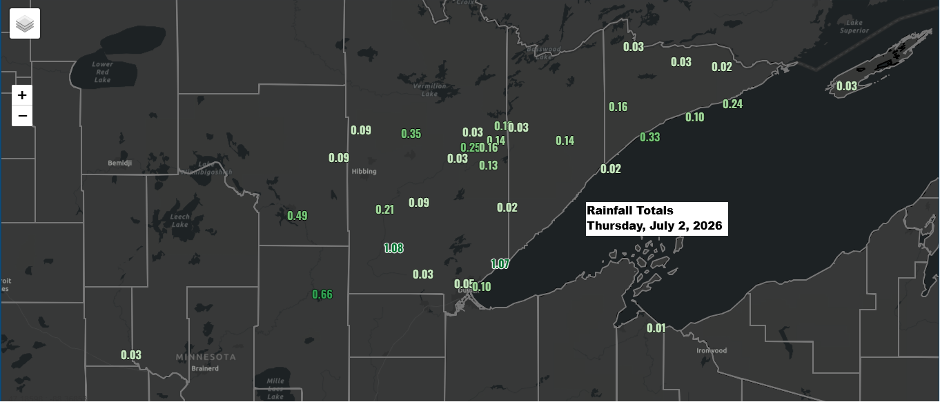 Northern MN Rainfall Totals and Local Storm Reports, July 2, 2026