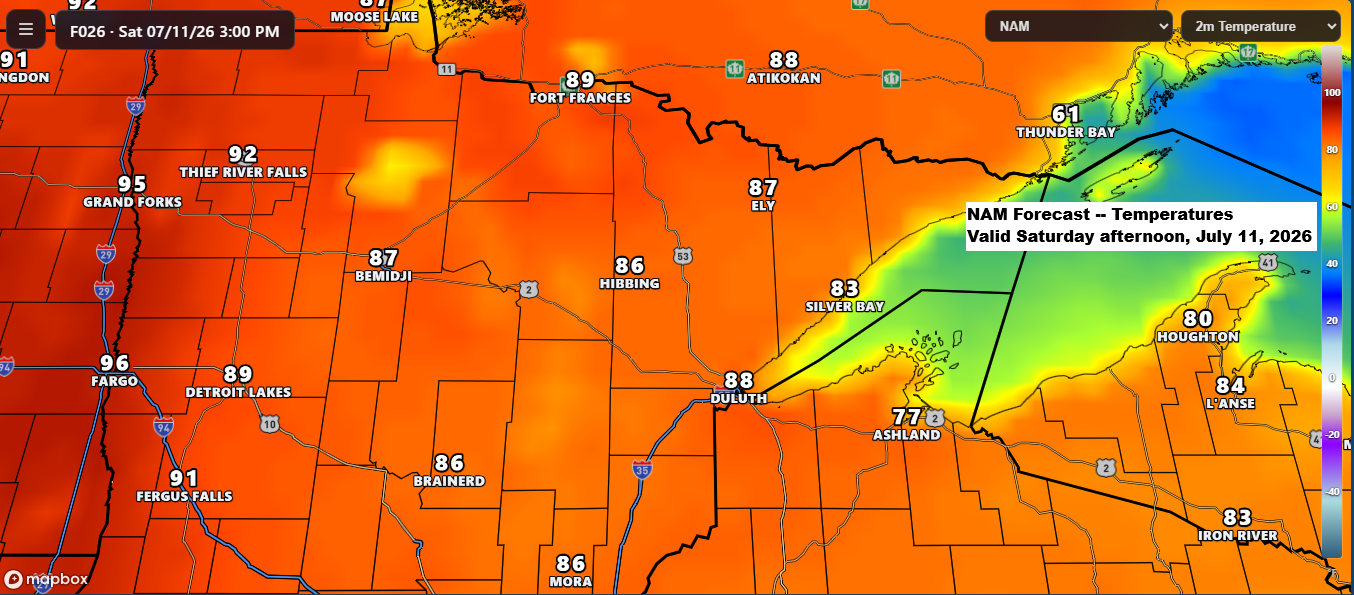 Major Heat Wave Builds Sunday–Monday, With International Falls Possibly Nearing 100° for the First Time Since 1923