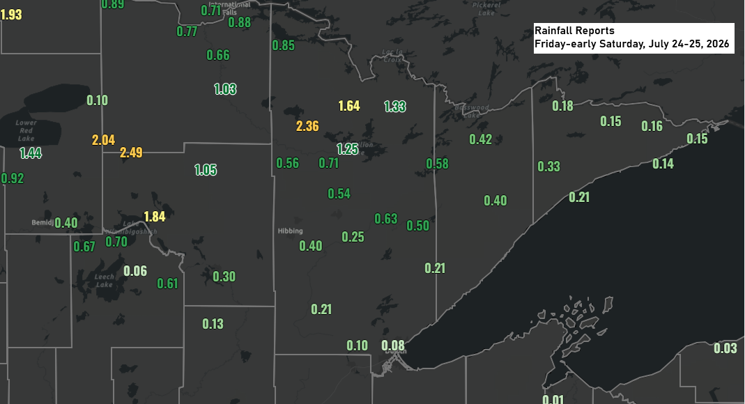 Northern Minnesota Soakers: Northome Leads Friday Night Rainfall