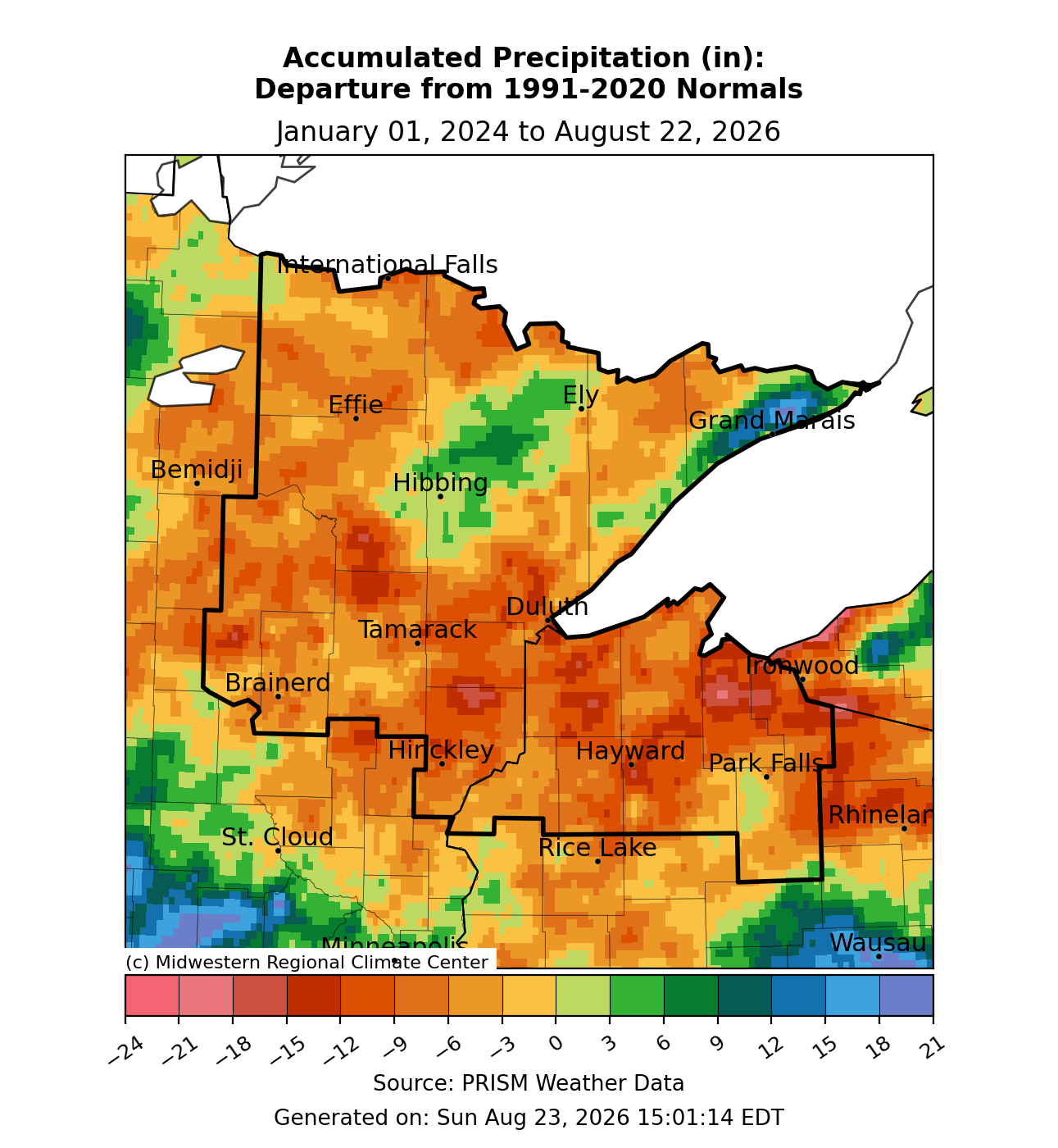 Northland Drought Deepens: Severe to Extreme Conditions and a 16.43″ Deficit in Duluth