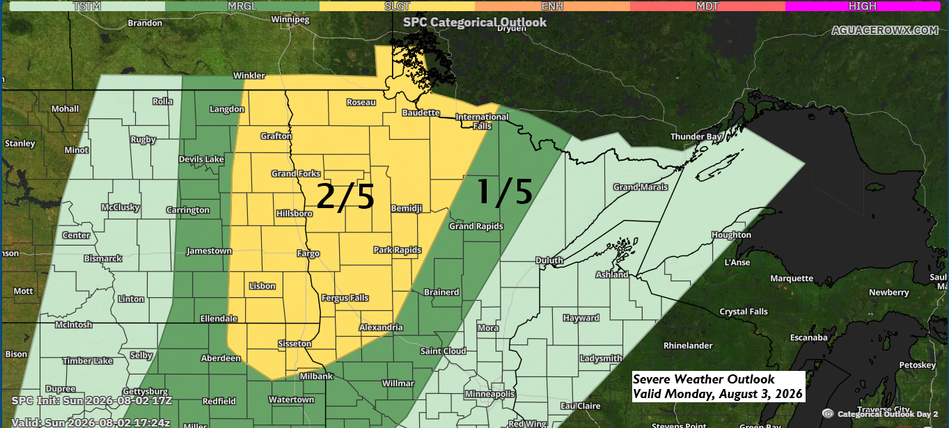 🌧️ Monday’s Storms Target Eastern ND and Western MN; Northland Sees Late‑Night Round