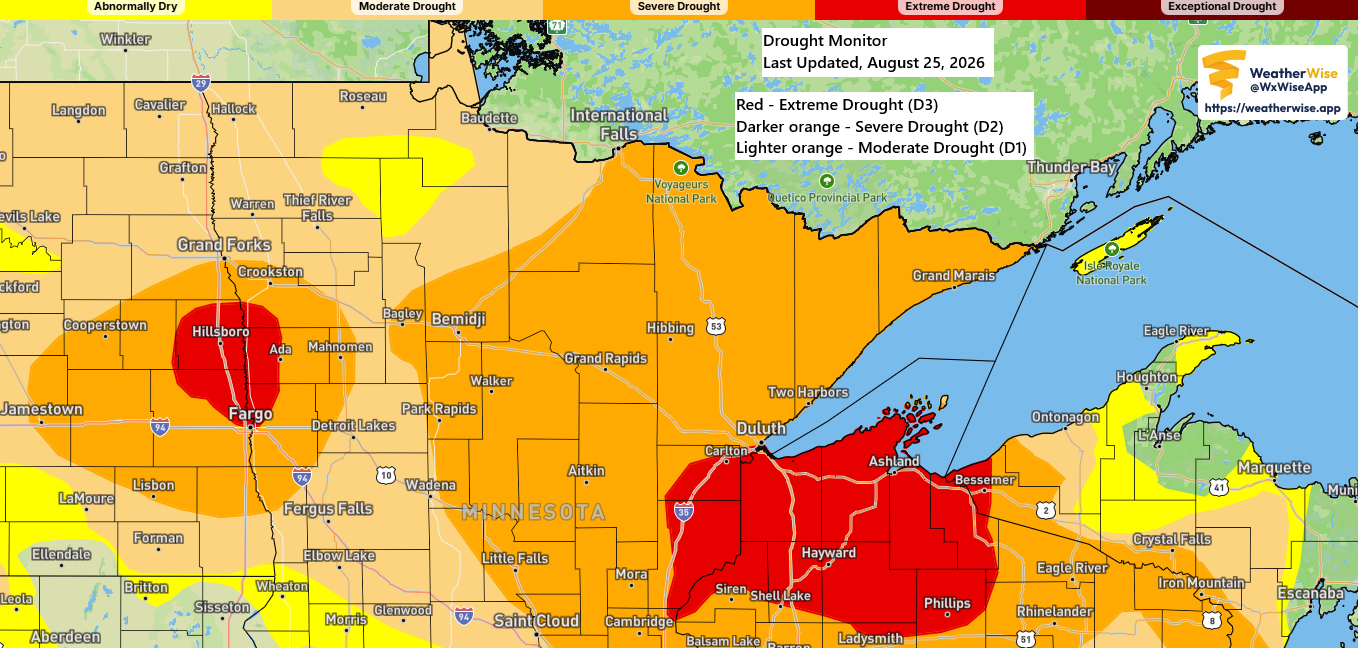 Scattered Rain Chances Ahead; Drought Intensifies From NW Wisconsin to the Twin Ports