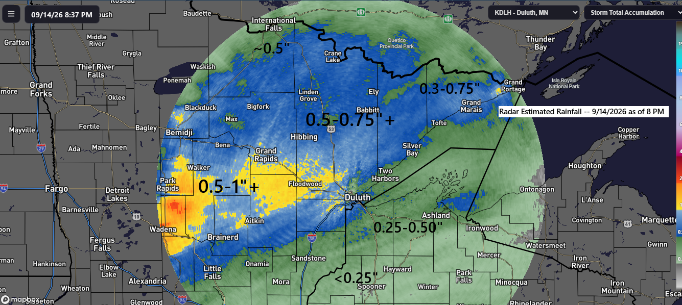Northland Rainfall Totals for September 14, 2026