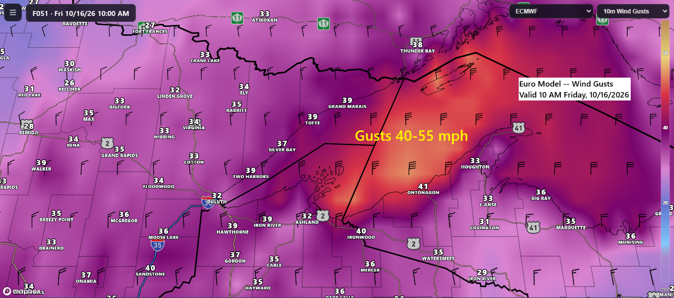 🌧️💨🌊Showers Thursday, then a Windy Friday with Lake Superior Gales