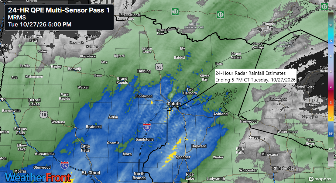 October 26–27, 2026 Rain Totals for NE Minnesota & NW WI